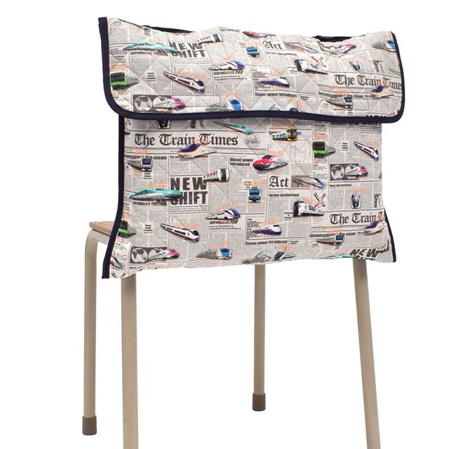 防災頭巾カバー キルティング(背板幅36cmタイプ) 新幹線と鉄道ワールド・グレー