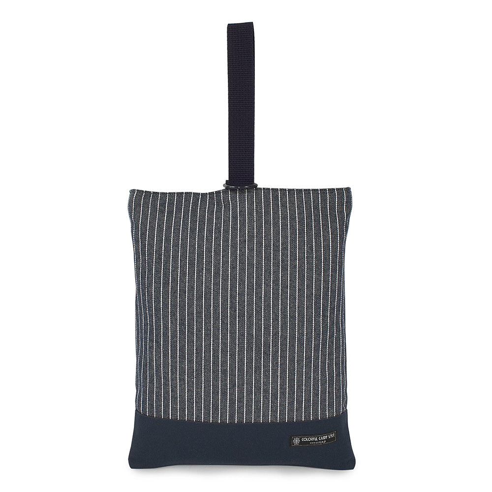 シューズケース リバーシブル ピンストライプ・インディゴ