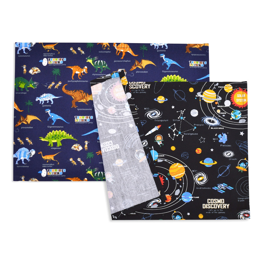 ランチョンマット(25cm×35cm) 柄違い2枚セット 太陽系惑星と恐竜大陸セット