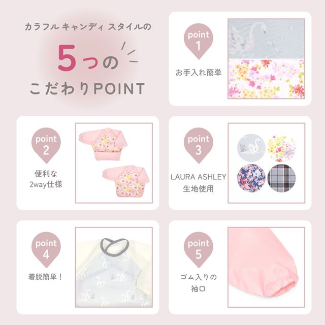 ゆうパケット対応 LAURA ASHLEY お食事エプロン 撥水ノーアイロン 長袖タイプ Swans