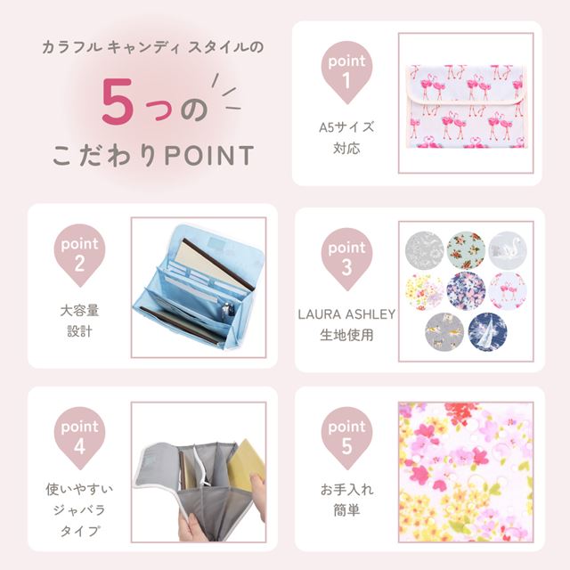 LAURA ASHLEY 母子手帳ケース(ジャバラタイプ) 撥水・軽量タイプ Amelie