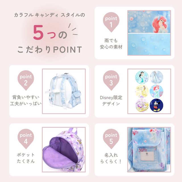 カラフルキャンディスタイルの通園リュック。子供用の大容量タイプ。旅行、遠足で大活躍。