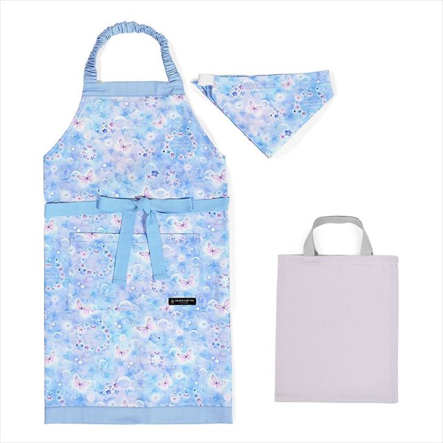 カラフルキャンディスタイルの三角巾付きキッズエプロン。子供用で、着脱簡単。男の子と女の子兼用で、家庭科の授業やお手伝いで大活躍。