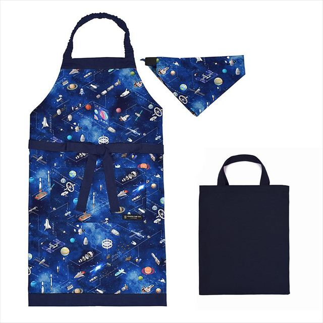 カラフルキャンディスタイルの三角巾付きキッズエプロン。子供用で、着脱簡単。男の子と女の子兼用で、家庭科の授業やお手伝いで大活躍。