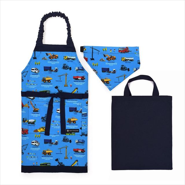 カラフルキャンディスタイルの三角巾付きキッズエプロン。子供用で、着脱簡単。男の子と女の子兼用で、家庭科の授業やお手伝いで大活躍。