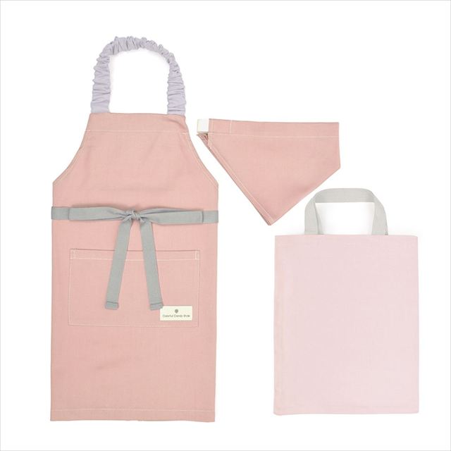 カラフルキャンディスタイルの三角巾付きキッズエプロン。子供用で、着脱簡単。男の子と女の子兼用で、家庭科の授業やお手伝いで大活躍。