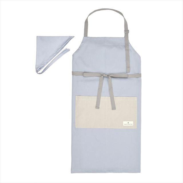 新登場 エプロン(150～170cm) 手提げバッグ・三角巾付き くすみ無地 くすみライトブルー