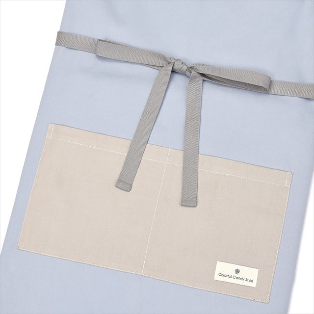 新登場 エプロン(150～170cm) 手提げバッグ・三角巾付き くすみ無地 くすみライトブルー