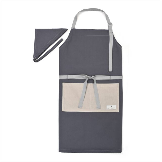 新登場 エプロン(150～170cm) 手提げバッグ・三角巾付き くすみ無地 くすみアッシュブルー