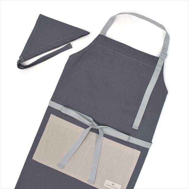 新登場 エプロン(150～170cm) 手提げバッグ・三角巾付き くすみ無地 くすみアッシュブルー