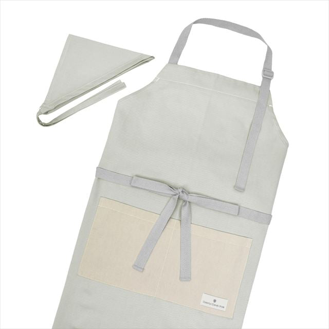 新登場 エプロン(150～170cm) 手提げバッグ・三角巾付き くすみ無地 くすみミントグリーン