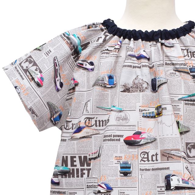 半袖スモック 新幹線と鉄道ワールド・グレー