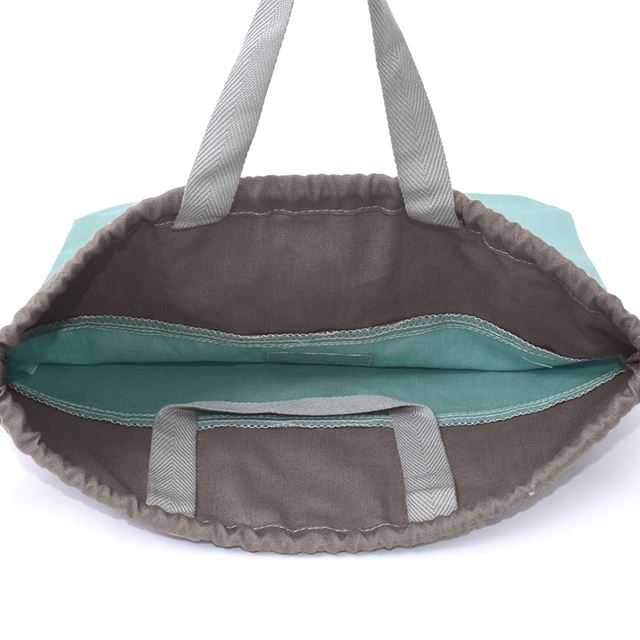 ゆうパケット対応 巾着 大 体操服袋(ネームタグ付き) 持ち手マチ付き くすみ無地 くすみターコイズ