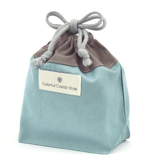 ゆうパケット対応 巾着 小 コップ袋 (ネームタグ付き) くすみ無地 くすみターコイズ