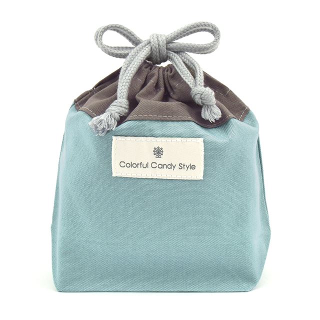 ゆうパケット対応 巾着 小 コップ袋 (ネームタグ付き) くすみ無地 くすみターコイズ