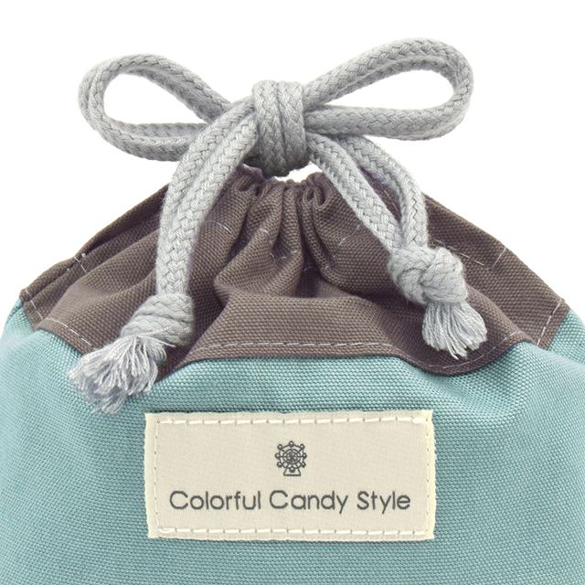 ゆうパケット対応 巾着 小 コップ袋 (ネームタグ付き) くすみ無地 くすみターコイズ