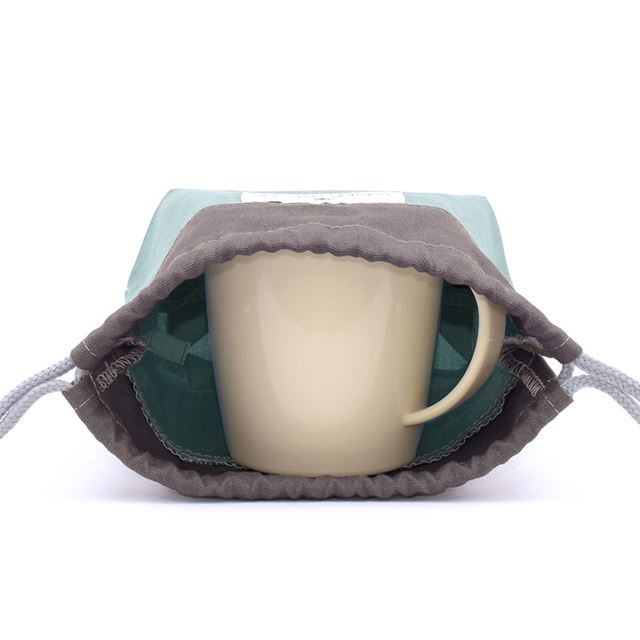 ゆうパケット対応 巾着 小 コップ袋 (ネームタグ付き) くすみ無地 くすみターコイズ