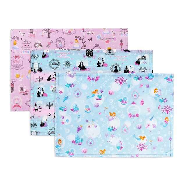 Placemat (25cm x 35cm) Set of 3 different patterns Lovely princess and mermaid set 