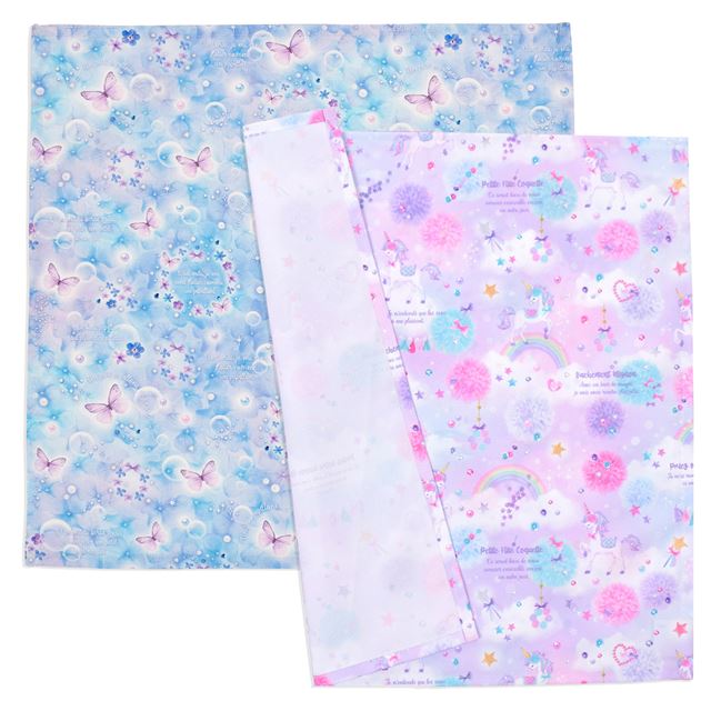 Lunch cloth/lunch napkin (45cm x 45cm) set of 2 different patterns princess and merry-go-round set light blue 