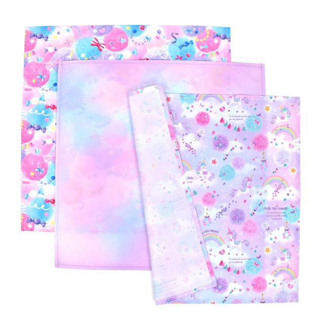 ランチクロス・給食ナフキン(45cm×45cm) 撥水ノーアイロン 柄違い3枚セット ユニコーン・キャンディポップとオーロラセット