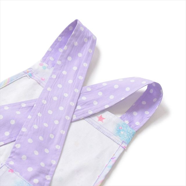 カラフルキャンディスタイルの三角巾付きキッズエプロン。子供用で、かぶるだけのバッククロスタイプ。男の子と女の子兼用で大活躍。