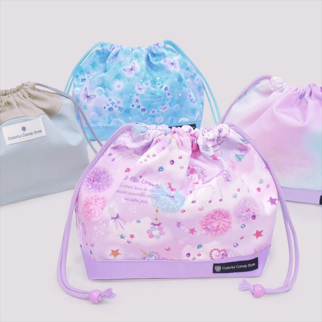 カラフルキャンディスタイルの入園入学5点セット。男の子・女の子兼用で、レッスンバッグ・シューズケース・巾着袋など、通園・通学に大活躍アイテム満載。