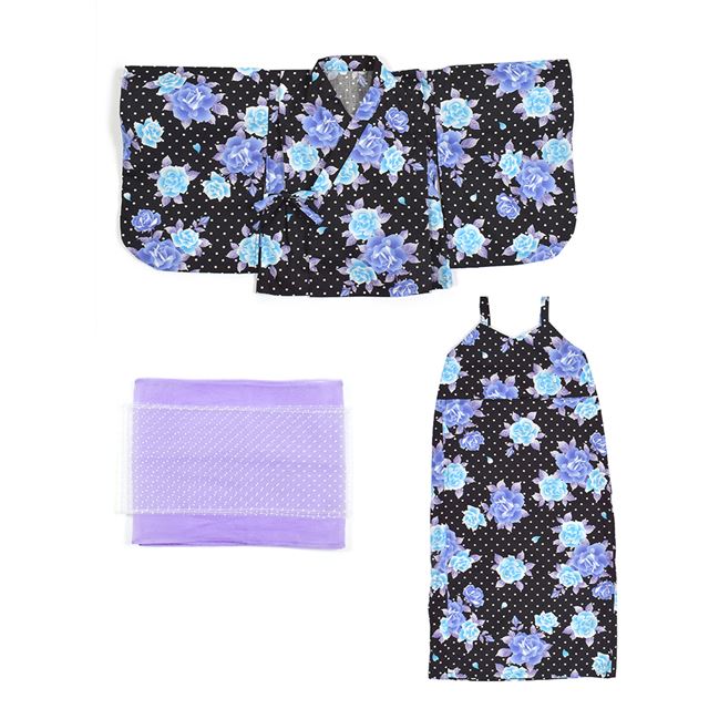 浴衣セット バラと水玉・紫
