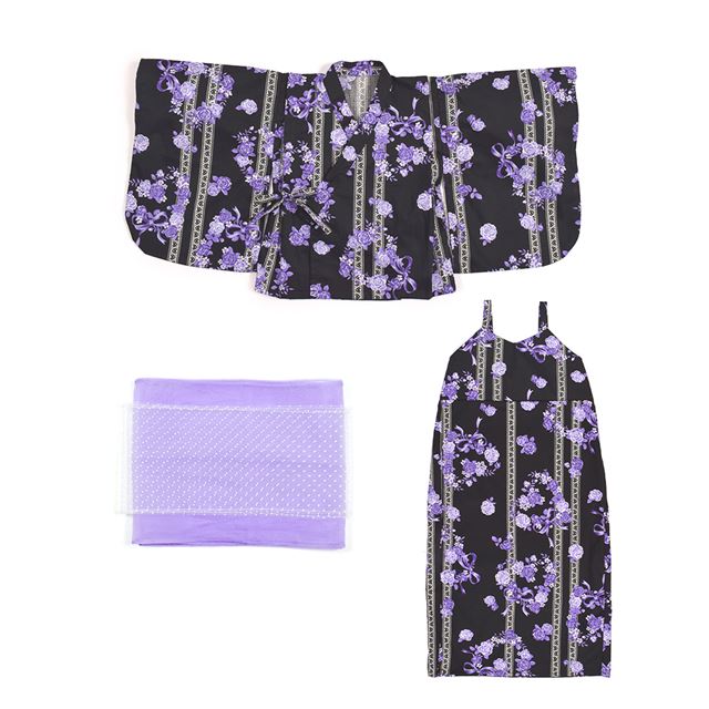 浴衣セット バラとレース・紫