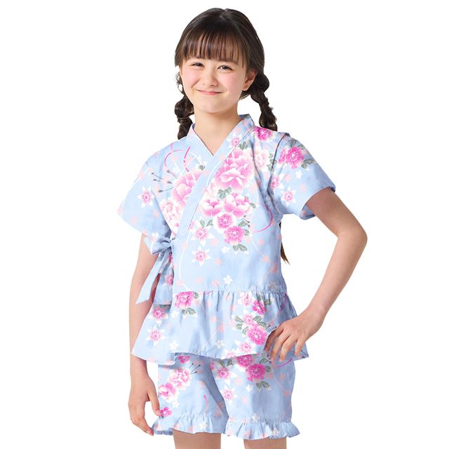 ねこ⭐️BABY浴衣 甚平 巫女服 15%OFF！浴衣・甚平コレクション2026 甚平(女の子) 桜に水仙・水色