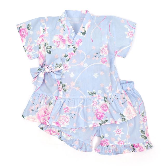 15%OFF！浴衣・甚平コレクション2026 甚平(女の子) 桜に水仙・水色