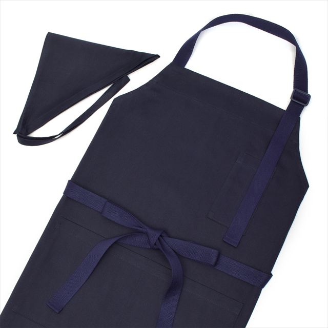 新登場 エプロン(150～170cm) 手提げバッグ・三角巾付き ディープネイビー
