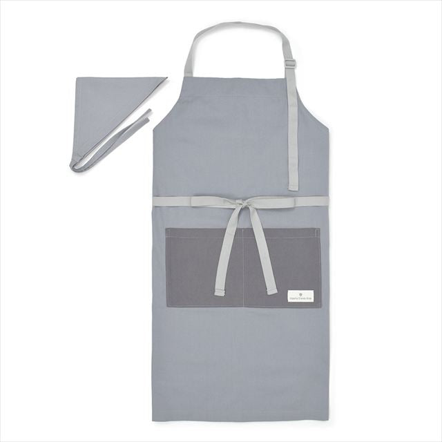 新登場 エプロン(150～170cm) 手提げバッグ・三角巾付き くすみ無地 くすみグレイッシュブルー