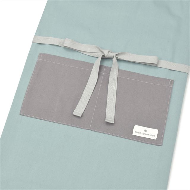 新登場 エプロン(150～170cm) 手提げバッグ・三角巾付き くすみ無地 くすみターコイズ