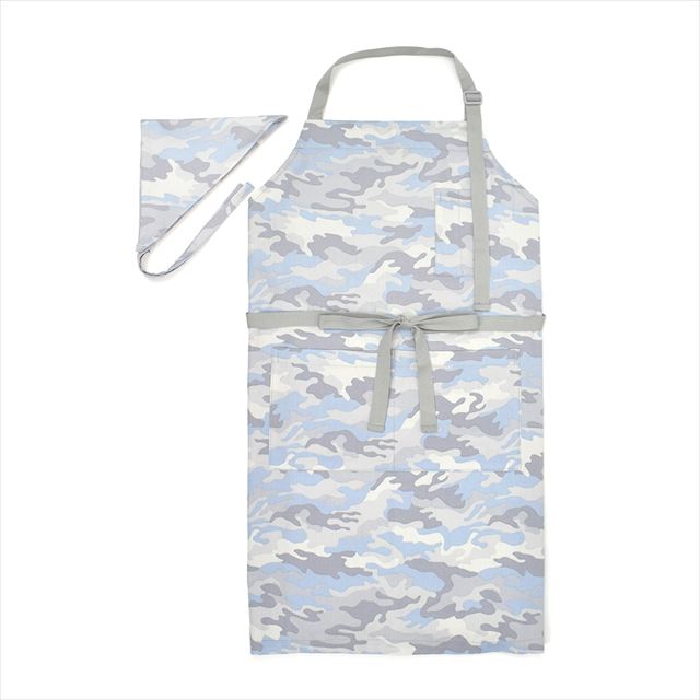 新登場 エプロン(150～170cm) 手提げバッグ・三角巾付き カモフラ・アイスグレー