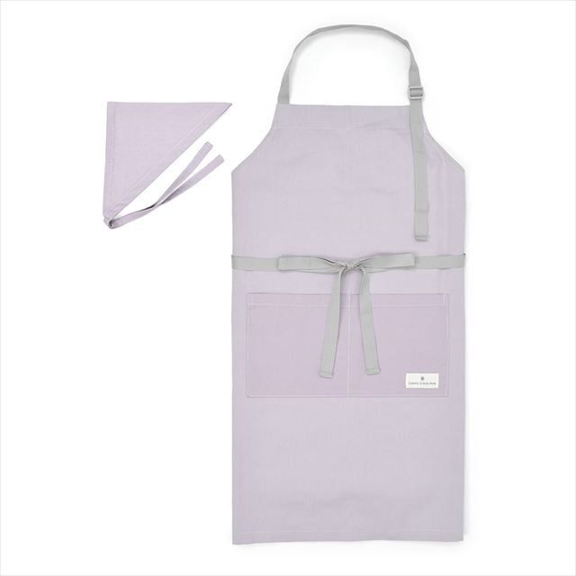 新登場 エプロン(150～170cm) 手提げバッグ・三角巾付き くすみ無地 くすみラベンダー
