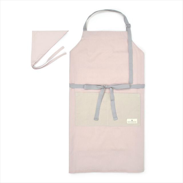 新登場 エプロン(150～170cm) 手提げバッグ・三角巾付き くすみ無地 くすみピンク