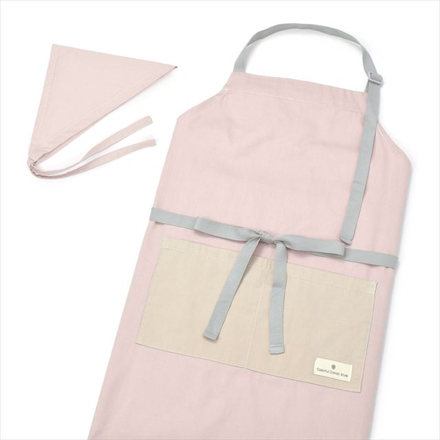 新登場 エプロン(150～170cm) 手提げバッグ・三角巾付き くすみ無地 くすみピンク