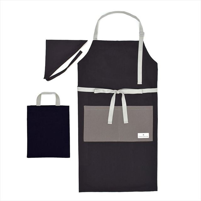 【15%OFF：入園入学早期割引】 エプロン(150～170cm) 手提げバッグ・三角巾付き くすみ無地 くすみブラック