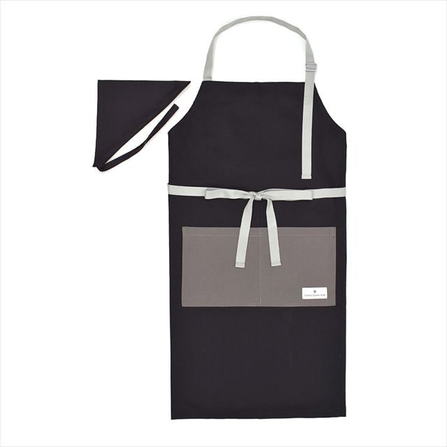 新登場 エプロン(150～170cm) 手提げバッグ・三角巾付き くすみ無地 くすみブラック
