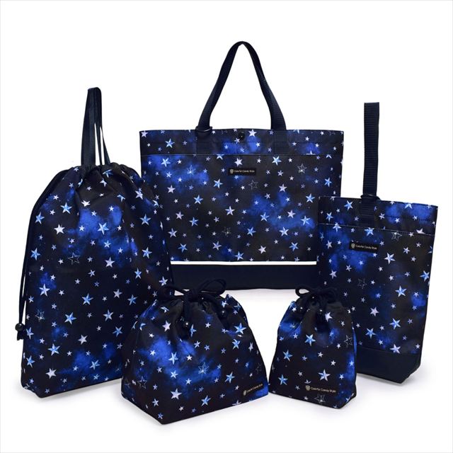 カラフルキャンディスタイルの入園入学5点セット。男の子・女の子兼用で、レッスンバッグ・シューズケース・巾着袋など、通園・通学に大活躍アイテム満載。