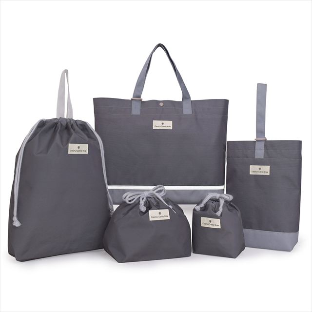 カラフルキャンディスタイルの入園入学5点セット。男の子・女の子兼用で、レッスンバッグ・シューズケース・巾着袋など、通園・通学に大活躍アイテム満載。