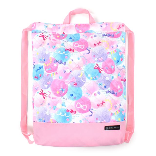 カラフルキャンディスタイルのナップサック。水や液体が表面に弾いて滑り落ちるはっ水機能。汚れてもサッと拭くだけお手入れ簡単です。