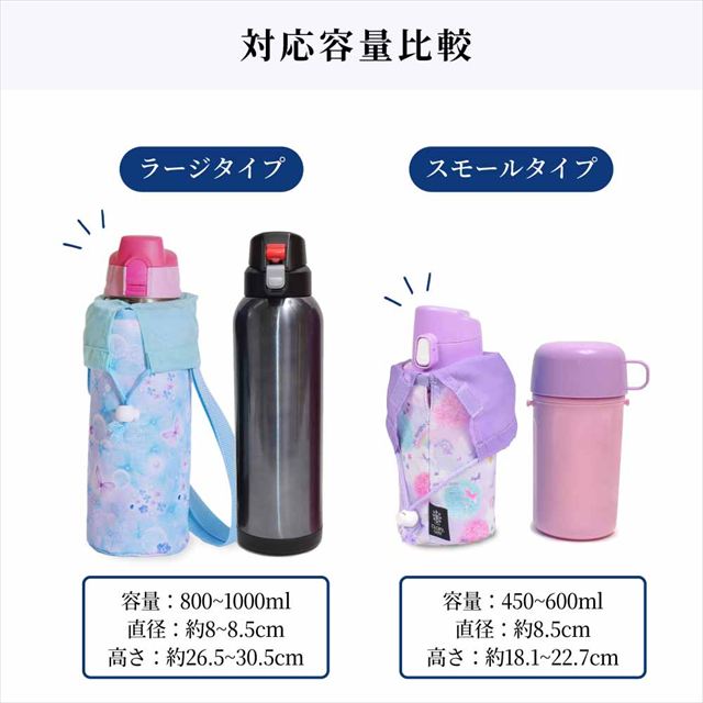 カラフルキャンディスタイルの水筒カバー。肩掛けできるショルダーベルト付き。男の子と女の子兼用で旅行、遠足でも大活躍。