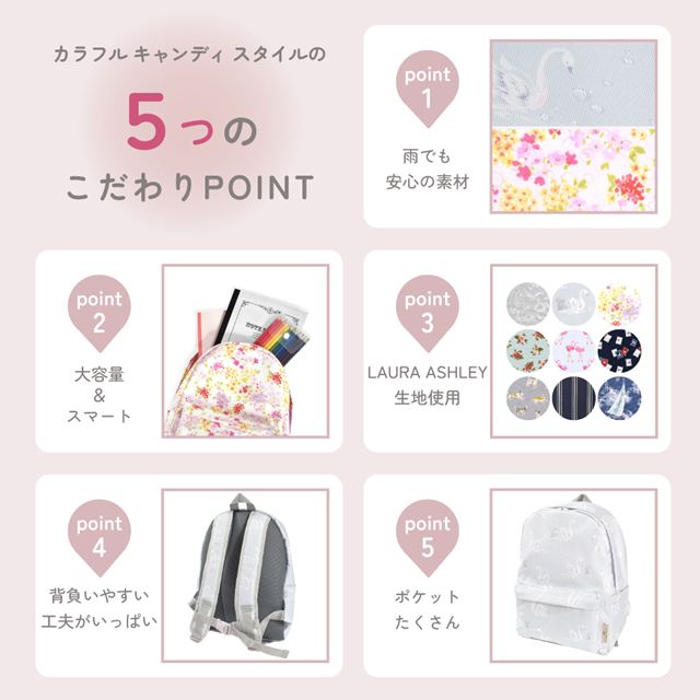 カラフルキャンディスタイルのリュックサック。子供用の大容量タイプ。男の子と女の子兼用で旅行、遠足で大活躍。