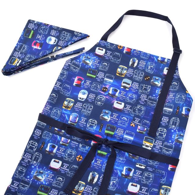 【男の子人気柄：電車】子どもエプロン 新幹線 / 電車コレクション (100-120cm・130-160cm・150cm-フリーサイズ)