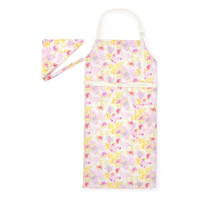 カラフルキャンディスタイルのエプロン（150cm-フリーサイズ）。結びやすいひも付きの三角巾がセット