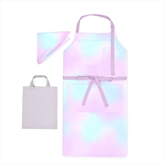 カラフルキャンディスタイルのエプロン（150cm-フリーサイズ）。結びやすいひも付きの三角巾がセット