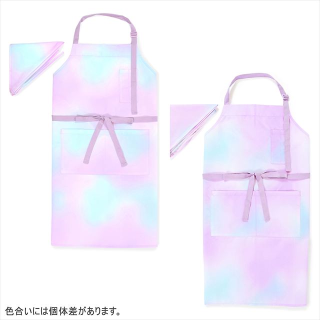 カラフルキャンディスタイルのエプロン（150cm-フリーサイズ）。結びやすいひも付きの三角巾がセット