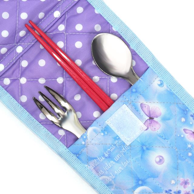 カラフルキャンディスタイルのカトラリーケースは落としても大丈夫な柔らかキルティング素材