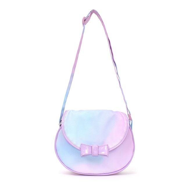 カラフルキャンディスタイルの持って可愛い丸型ポシェット。リボンのチャームがアクセント